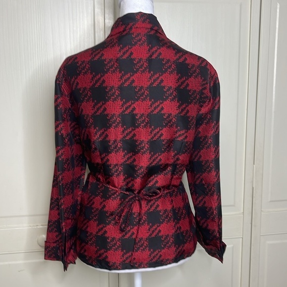 ICE Women’s Red Buffalo Plaid Silk Wrap Blazer Long Sleeve Size 12 - Picture 6 of 10